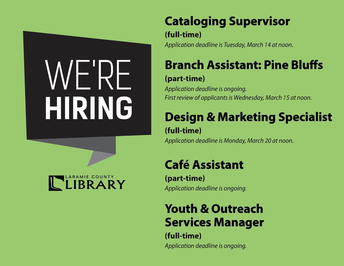 We've added more job postings! We are hiring for several positions, including a full-time Design &amp; Marketing Specialist. Visit  lclsonline.org/work/ to learn more and submit an application.