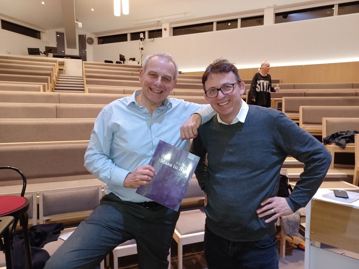 GuildfordChoral's tweet photo. Taking a break from our #MassInBlue rehearsal with the fantastic composer, Will Todd and our ever popular conductor @Willcocks_J @Will_Todd_Music https://t.co/yQGuJGZNoN