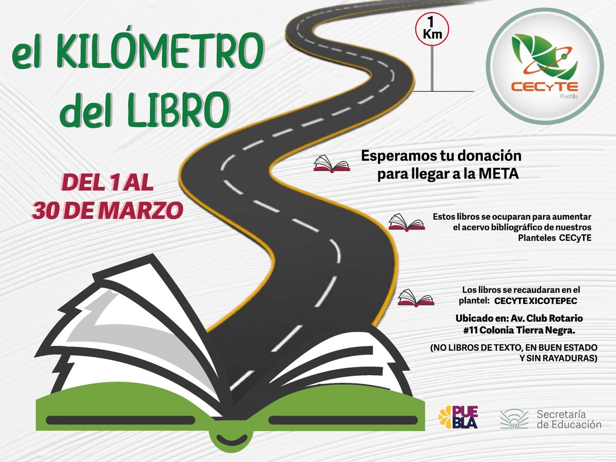 Gracias a ti podremos enriquecer el contenido literario de  las bibliotecas en nuestros planteles y así poder continuar el gusto por la lectura y la investigación.🤝👨‍🏫📘❤️
Sumate a la campaña y hagamos  realidad el objetivo.👍👏📕
#SomosCECyTE #CECyTEdeDiez