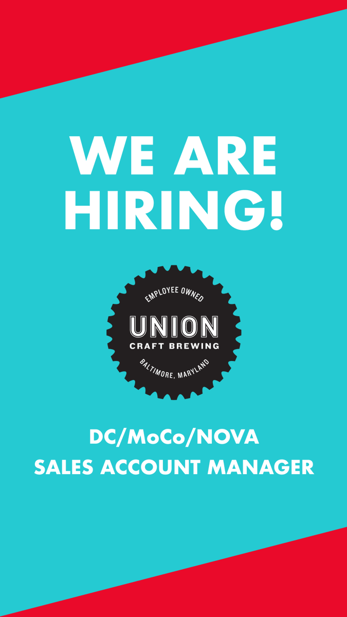 UnionBrewing's tweet photo. WE ARE HIRING! Join us!
Job Posting: DC/MoCo/NOVA Sales Account Manager
https://t.co/zqa5P0l3lX
#DCJobs #NOVAJobs #BreweryJobs
@mdbrewers @JobsBaltimore_ https://t.co/v1k787Ar6X