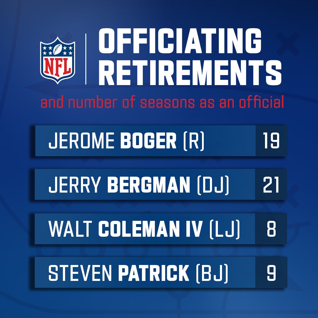 Four additional officials have announced their retirement. Thank you for your service to the game.