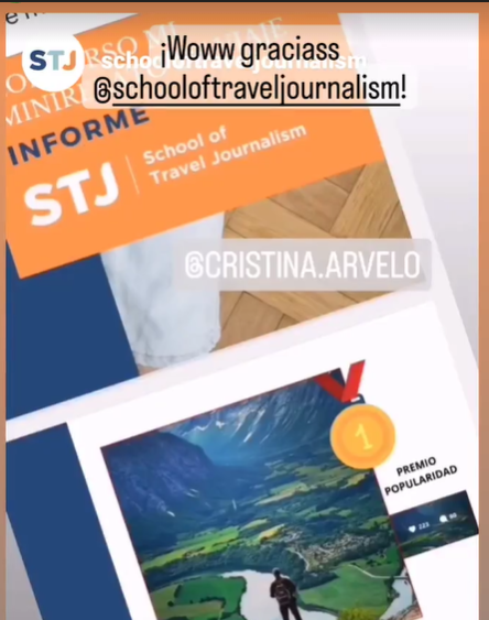 ArveloCristina's tweet photo. ¡Muy feliz por el primer puesto en popularidad en el concurso de #minirelatos de #viaje de @SchoolSTJ! 😍Este premio es gracias a todos los que me habéis apoyado en la publicación del post de Instagram con el que participaba. ¡Gracias amig@s por vuestro cariño y amistad! 😘 https://t.co/gFjf4xlWKm