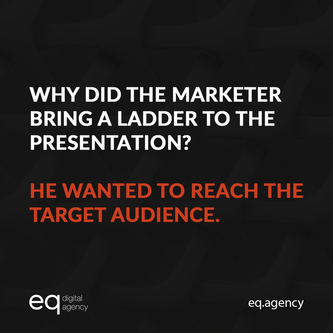 We interrupt your regularly scheduled programming with this comedy interlude...

Why did the marketer bring a ladder to the presentation? He wanted to reach the target audience. 😂

#marketingjokes #marketinghumor