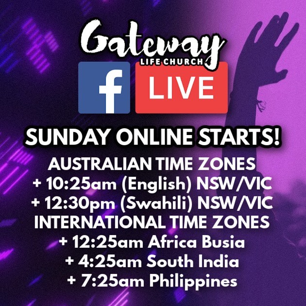 Hi! G-Fam 👋😀
We’re looking forward to seeing you LIVE, via Facebook this Sunday at Gateway!
(Please note the various time zones)
~~~~~
Love & Serve, GLC 😊
#AlburyWodonga #Jindera #Africa #India
#ABC #Nations #Generations #WeAreGLC
#BeTheChurch #Equip #Encourage #Empower