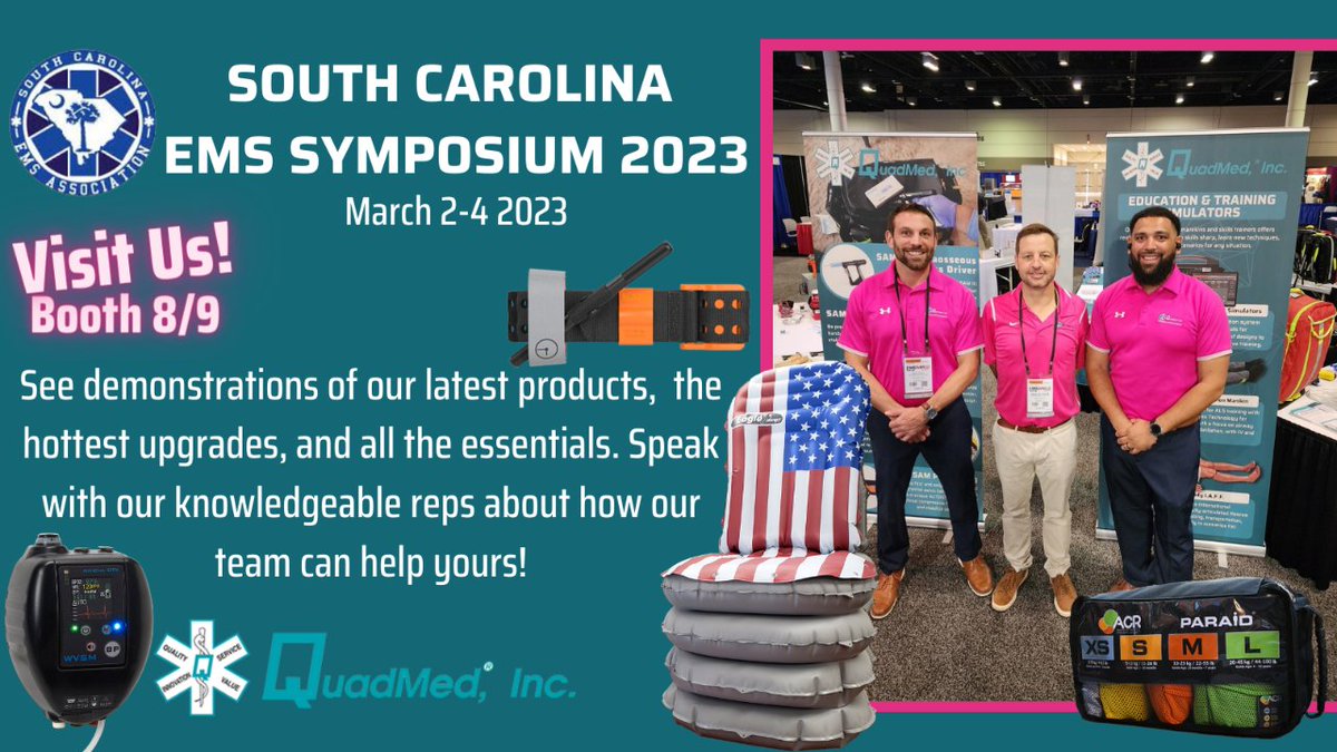 QuadMed_Inc's tweet photo. Join us this week at the #SCEMSA Symposium! Participate in exciting demonstrations of new products and speak with our reps to find out how our team can support yours! https://t.co/39wl7O1OSz