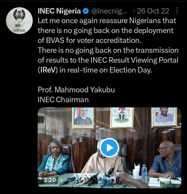 anythingcyberNG's tweet photo. Mahmood Yakubu said there will be no going back on the transmission of results using the IReV portal in Real-Time. Just take a listen 👇 https://t.co/Ve9Yh4fYmn