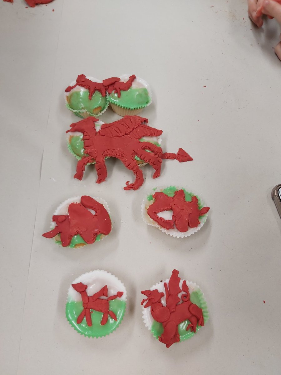 Celebrating St Davids day, the first of our patron saints evenings. Decorating cakes as the Welsh flag