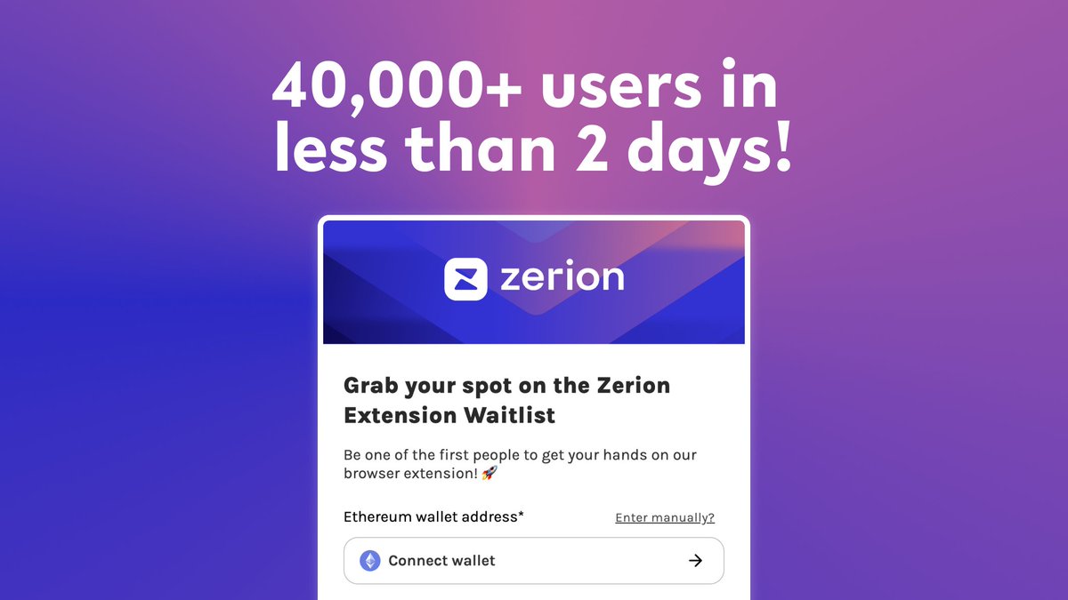 SMASHSEND's tweet photo. ✨ Congrats to @zerion team for hitting 40,000+ users in their waitlist powered by ZooTools.

Zerion is building the smartest wallet for Web3. They're launching an invite-only chrome extension.

People are going crazy at ETHDenver.

Don't miss out and join their waitlist now: https://t.co/2XlsFAFNUN