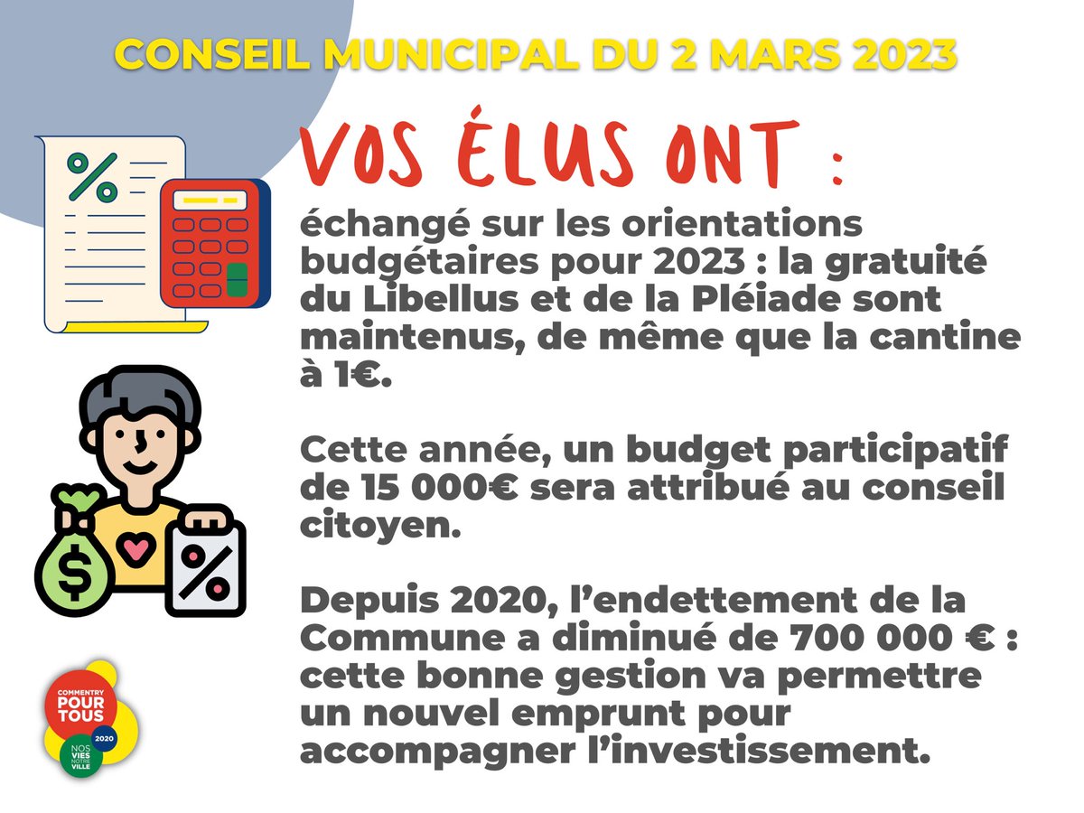 ctrypourtous's tweet photo. ℹ️🗂️ RETOUR SUR LE CONSEIL MUNICIPAL de #COMMENTRY
👉 Investissements pour la rénovation de l’école de Musique, relance de la braderie, motion contre les fermetures de classes : retrouvez les principales décisions adoptées ce soir par vos élus #CommentryPourTous ⬇️ https://t.co/sf6Rd1360n