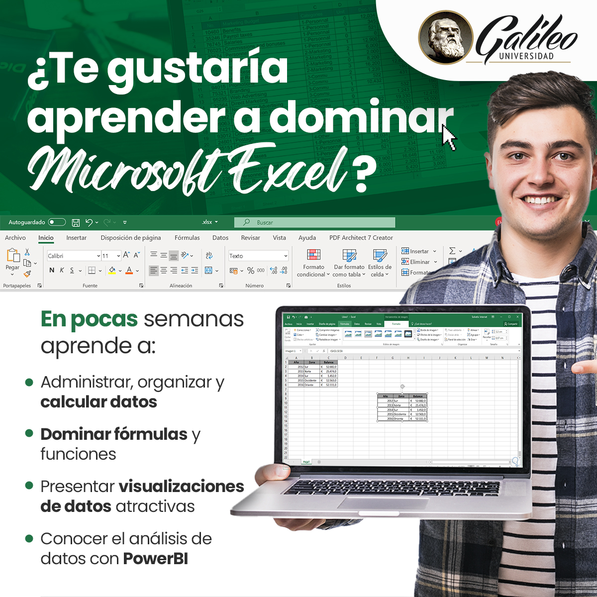 🚀Administra, organiza, calcula y presenta datos con Excel.

📅Inicio: 15 de marzo
⏱Duración: 1 mes y 4 días
💵Inversión económica: Q.800.00 (Diploma incluído)
💻 100% virtual
👨‍🏫 Guía de un Microsoft Office Master Instructor

Regístrate aquí: bit.ly/3y0aVQP