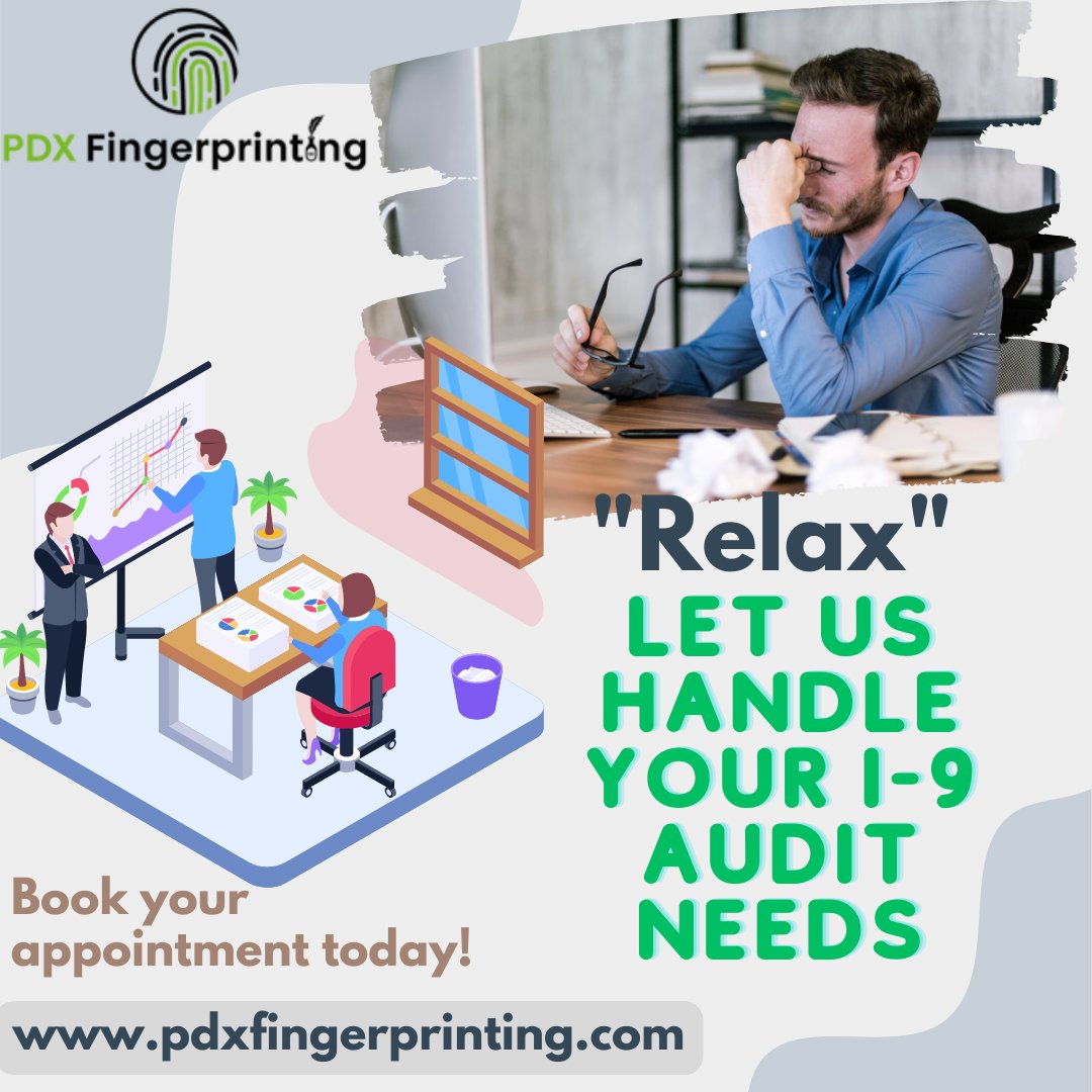 We believe that high-quality I9 auditing should be affordable for all businesses.
Book your appointment here
Call 503-212-0678 
Visit pdxfingerprinting.com
#i9verification #i9notary #i9authorizedrepresentative #19verificationnearme#employeeverification #i9verificationportland