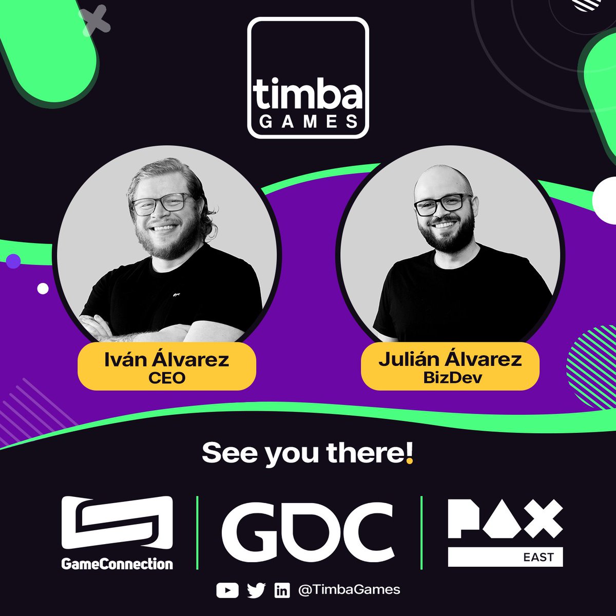 timbagames's tweet photo. ¡Nuestro CEO and BizDev estarán presentes en las convenciones! 🎮🗺️⚡️

Our CEO and BizDev will be at @OfficialGDC  @GamesConnection @Pax @londongamesfest @WASDlive this month! From  March 20th until April's 1st. Let’s meet! 

#GDC2023 #PAXEast #GameCoAmerica23 #LGF23 #LDC #WASD🤘 https://t.co/Kb0alB5grb