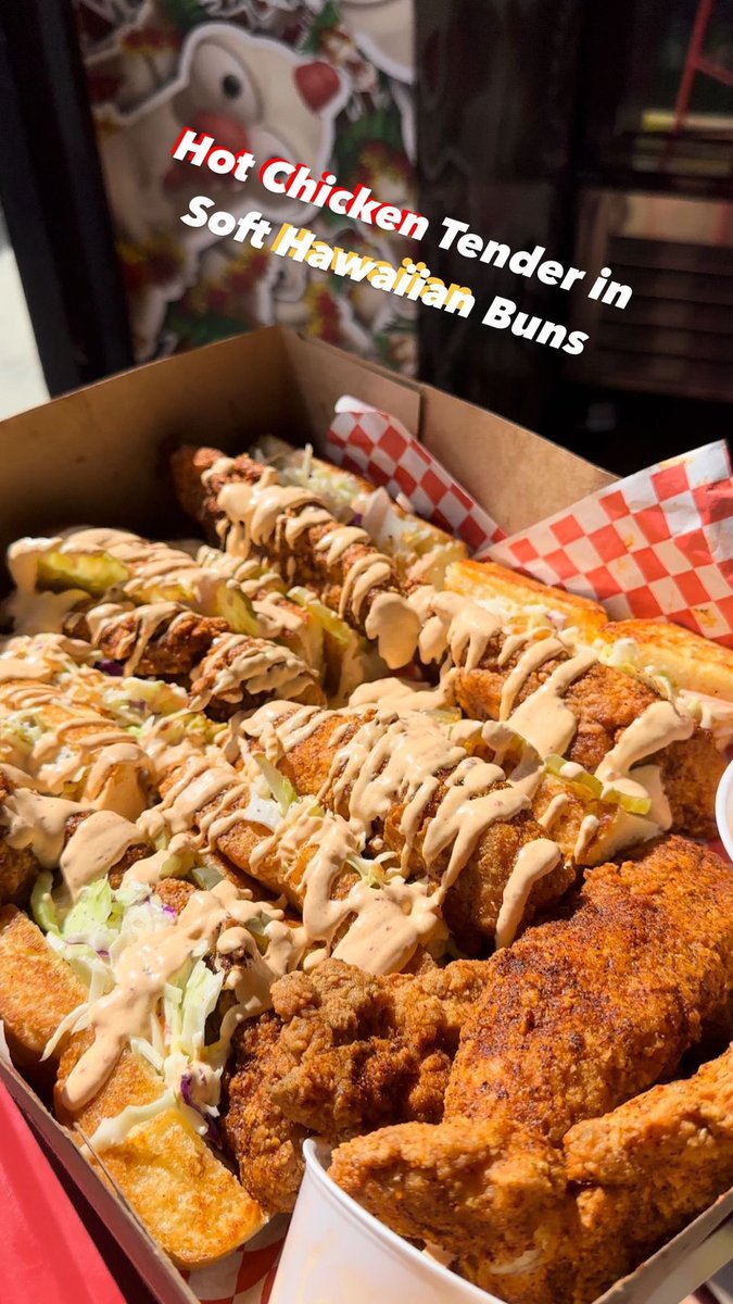 Hot chicken tender in soft Hawaiian Buns 😋

How to order - hawaiianhotchicken.com