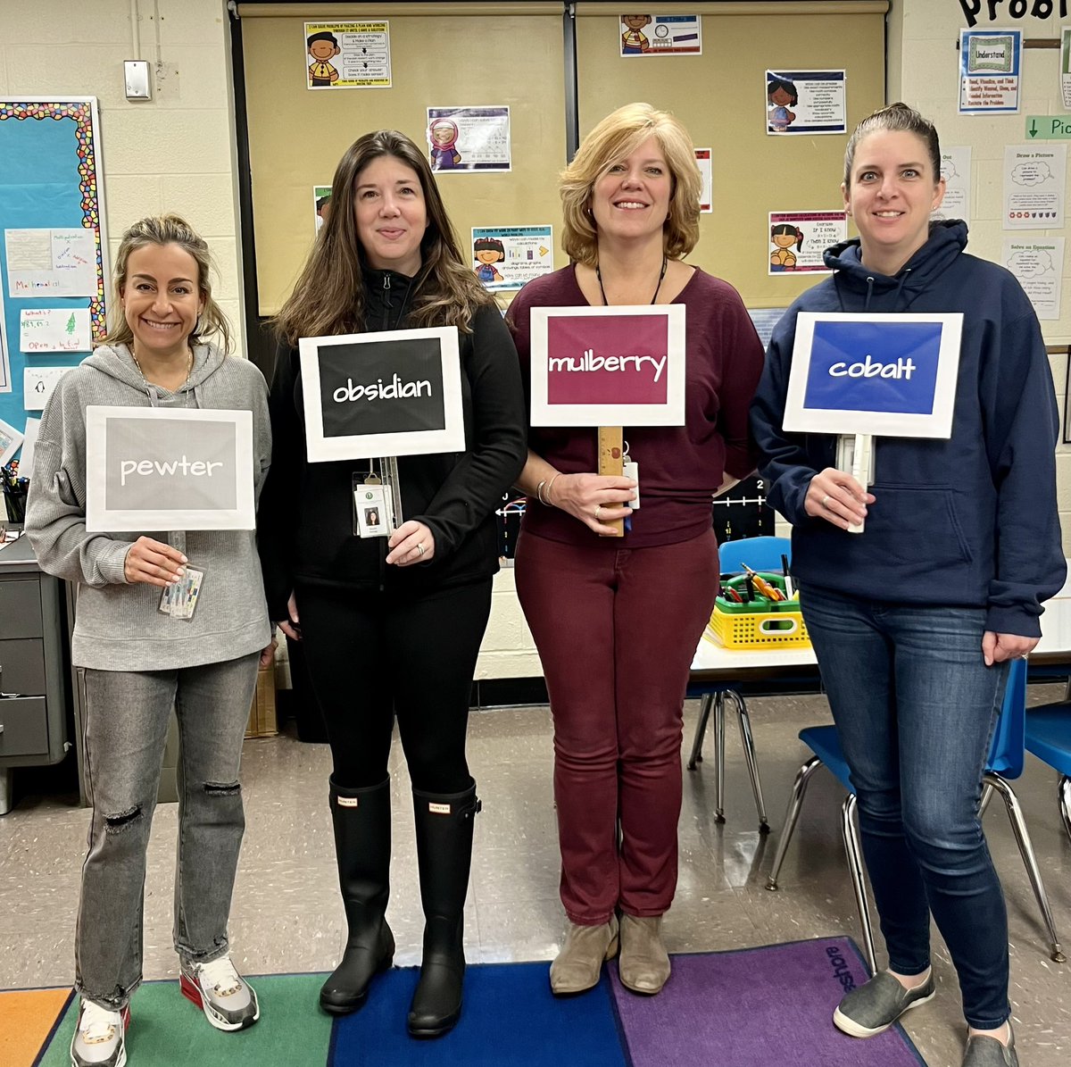 ❤️📚Today’s vocabulary parade was another great way to celebrate Read Across America.  Our vibrant intervention team cracked the color code - pewter, obsidian, mulberry, cobalt.🎨#itsgottabebhe <a href="/BurnetHillElem/">Burnet Hill School</a> @teacherehudin <a href="/NikirkLauren/">lauren nikirk</a> <a href="/PalazzoLori/">Lori Palazzo</a>