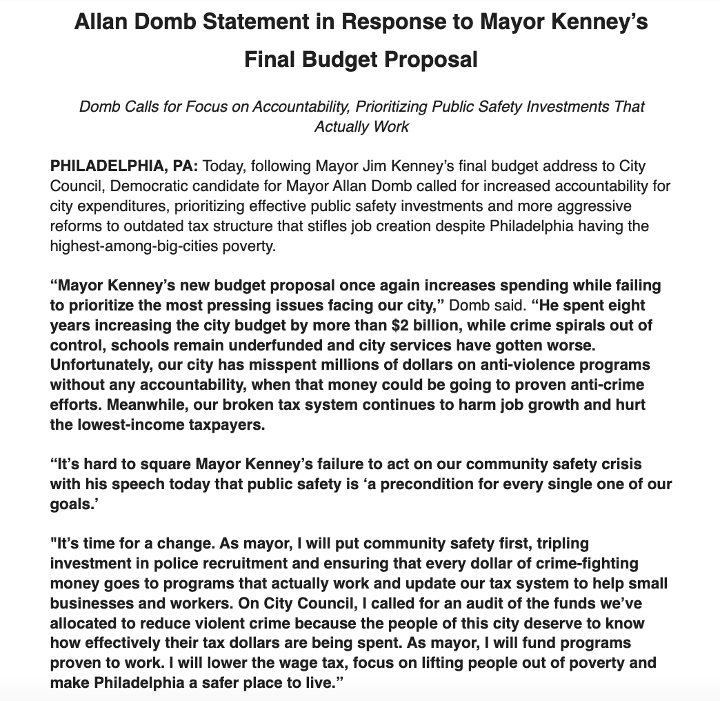VoteDomb's tweet photo. Mayor Kenney’s increased our budget over eight years, wasting millions of dollars on programs with no accountability measures and little to show for it. https://t.co/ytWallQYNr