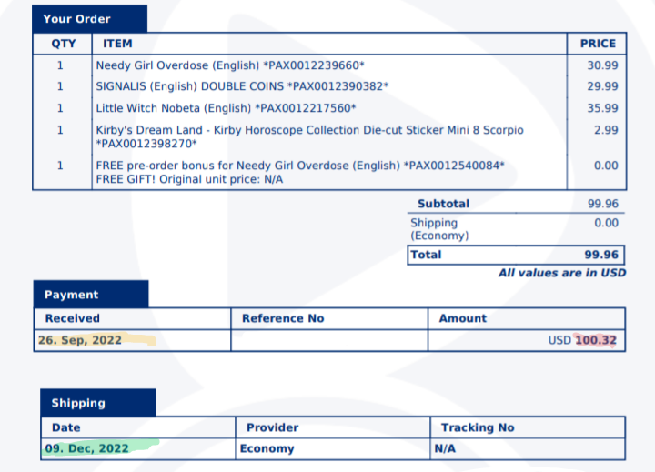 MattMasterMind's tweet photo. The most shocking twist of the year. @playasia sucks, don't use them. Should have stuck with your original courier. But hey, free games! Albeit over 80 days later before it's all said and done. Use https://t.co/qVdCY61Ofe instead. #notsponsored #freepromotion https://t.co/OL2QsoFp0F