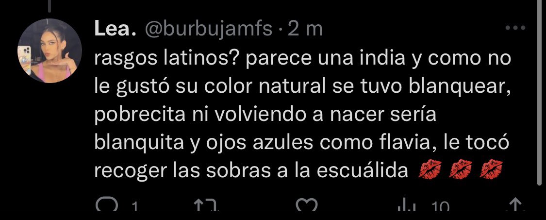 caswellselton's tweet photo. @babymaknae_mary yo solo estoy informando porque ayer tuve una pelea fuerte con fans de flavia y me sorprendio el nivel de racismo que usaban al hablar, como si fuera normal, fui a youtube y vi el ejemplo q tenian por flavia, y lo hice publico y ya.tu puedes pensar lo q quieras de luciana,daigual https://t.co/ywTqmKufmT