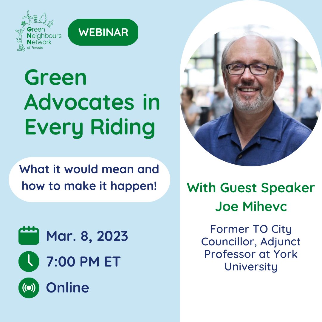 Do you want to make your voice heard but don’t know where to start? Have you ever wondered how you could get your local elected officials to pay attention to the environmental issues you care about?

Join us for our webinar on March 8th! 

Register here:
eventbrite.ca/e/green-advoca…