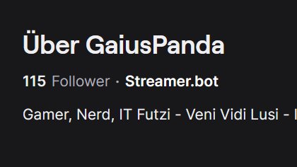 GaiusPanda's tweet image. Seit gerade eben bin ich stolzes Mitglied im @streamerdotbot Twitch Team 🥳Ihr habt Fragen zum geilsten Bot auf Twitch? Lasst es mich wissen 😁t #streamerdotbot #twitchstreamer #TwitchAffliate #SmallStreamerCommunity
