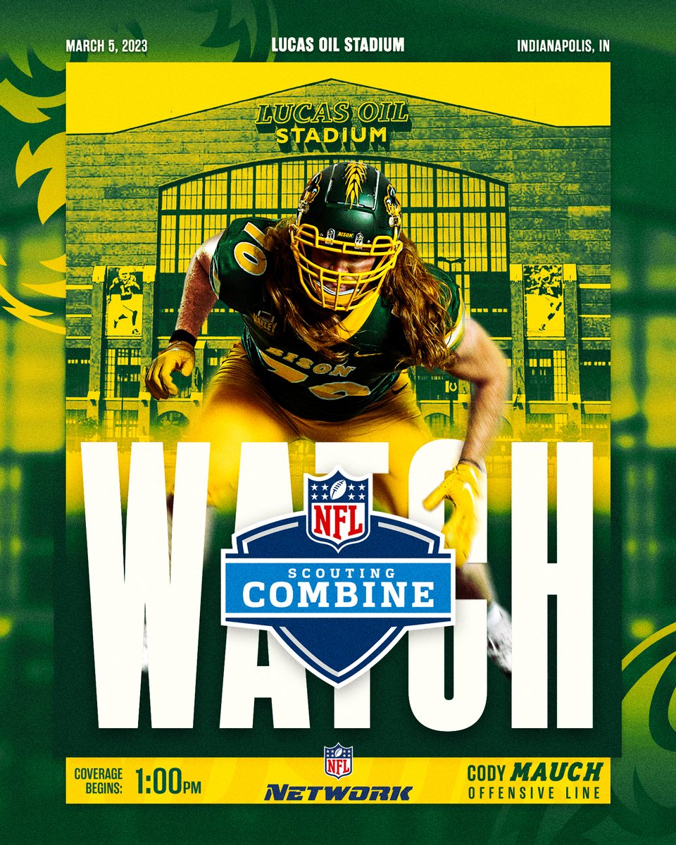 NDSUfootball's tweet photo. Tune in to @CodyTud at the @NFL Combine this Sunday, March 5 on the @nflnetwork. Coverage begins at 1:00PM. https://t.co/IM0PRmq9kj