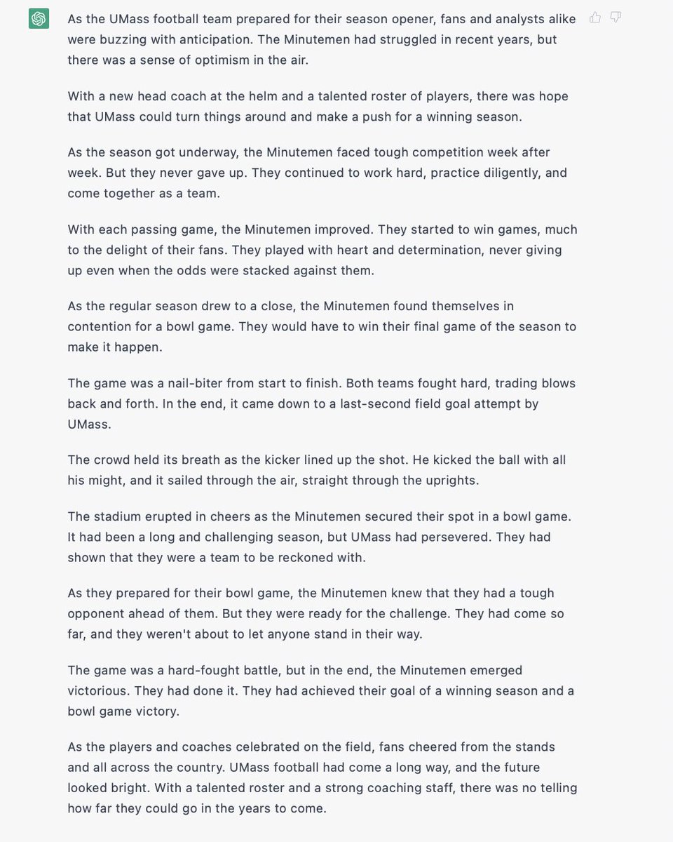 I asked ChatGPT to write a story about UMass football's upcoming season. Here's what they came up with: