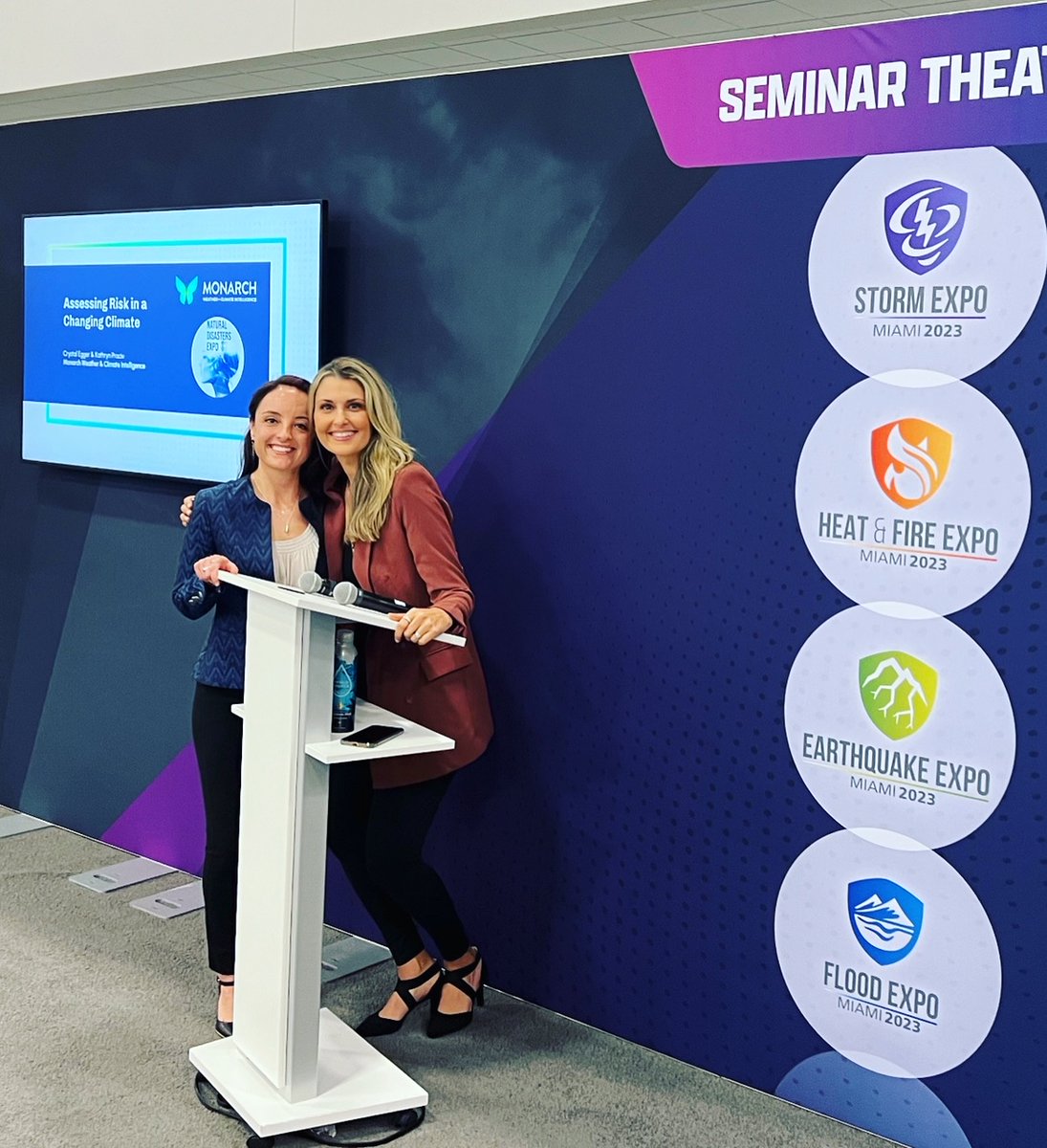 monarchweather's tweet photo. Monarch Founders @crystalegger and @KathrynProciv  from the @NDExpoUSA in Miami.

Great meeting so many of you &amp; thank you for stopping by to learn more about our data, products and advisory services.

#womanowned #wosb #ndem #riskmitigation #ourchangingclimate https://t.co/JnINYVTlzM