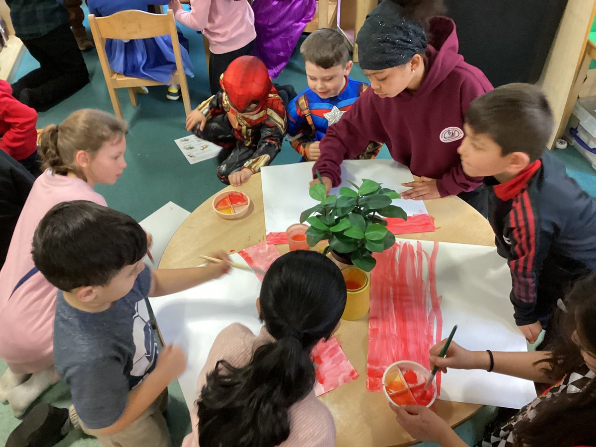 WorrygooseEYFS's tweet photo. World book day art work is so much better with friends! FS and  Y6 have had so much fun in their collaboration of mixed media art inspired by “The Ugly Five” by J Donaldson
#someonetolookupto #worldbookday #JuliaDonaldson #learningtogether https://t.co/jmNhAgzW2F