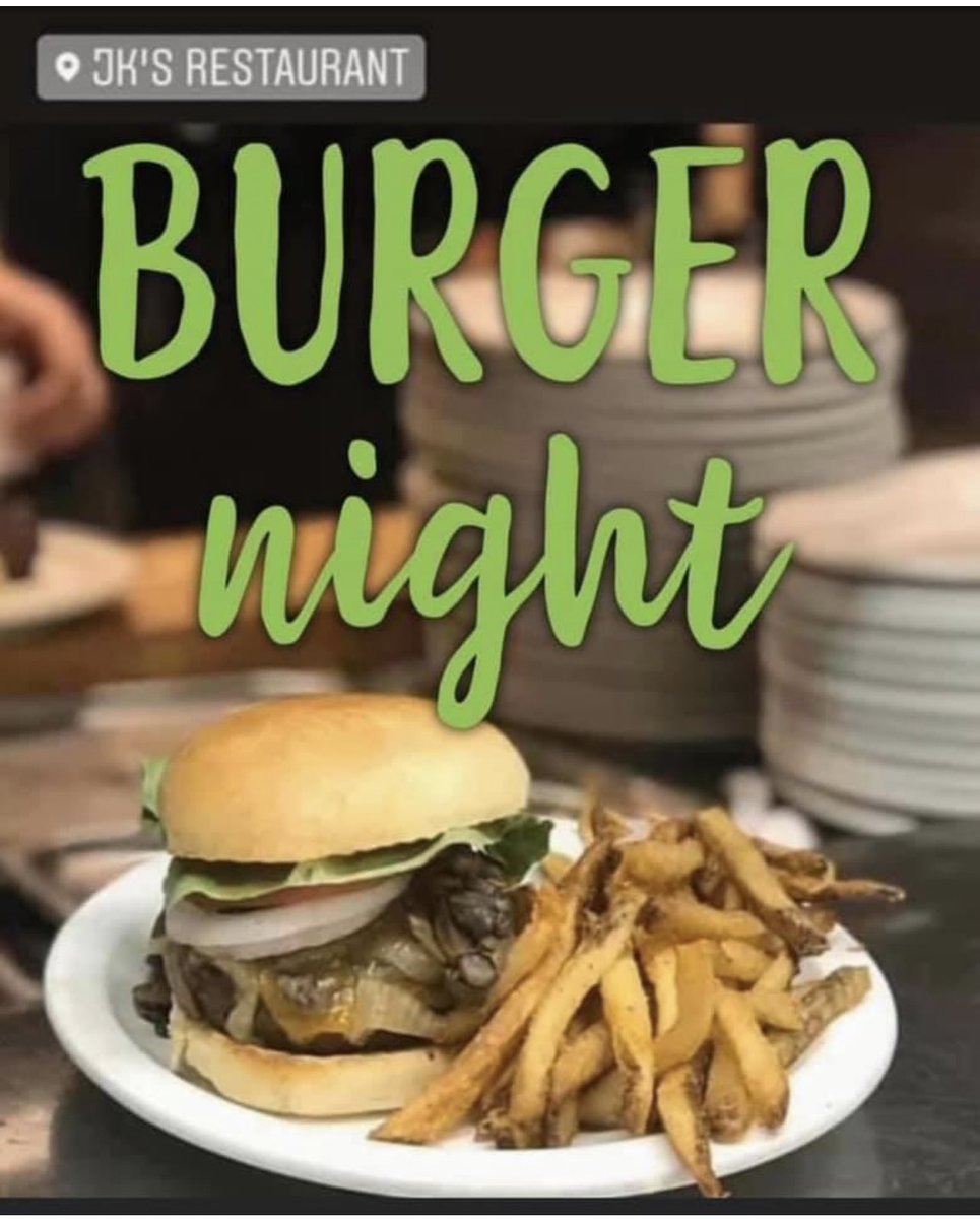 JKsRestaurant's tweet photo. Burger Night tonight! 🍔 every Monday &amp; Thursday 🍔 #jks #fries #burgernight #beef #burgers #steak #fries #thebestburgers 🍔 https://t.co/DwgajbYaUj