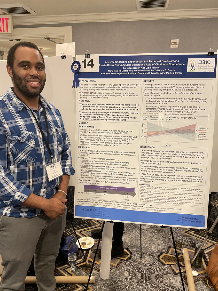 Fellow @ColumbiaPsych post-doc Dr. Tre Gissandaner presenting research on ACEs, perceived stress, and childhood competence in Puerto Rican youth at #APPA2023 @APPAassociation