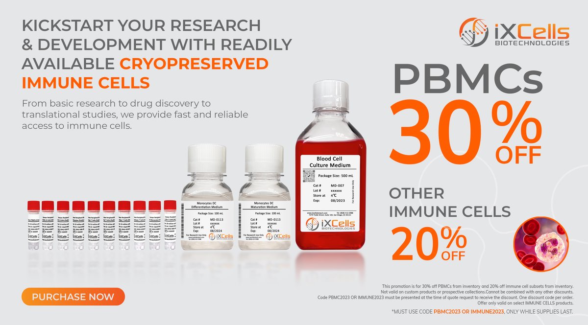 Access a high-quality portfolio of fully characterized, readily available inventory of PBMCs as well as a variety of immune cells to enable preclinical research in #cancer, #autoimmunedisease, aging, #infectiousdiseases, and #immunotherapies. Details: lnkd.in/gyUFrukF