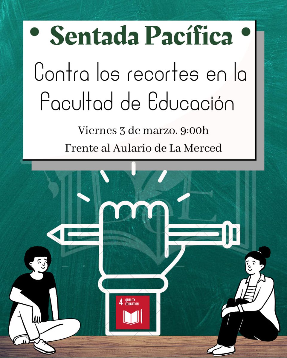Y también sabemos defender la igualdad de oportunidades y la justicia social. 
Mañana a las 9.00 sentada pacífica en el aulario de La Merced. 
Profesores y estudiantes. Tenemos que defendernos de los recortes. 
Por una universidad pública y de calidad.
#EducaciónNoSeToca