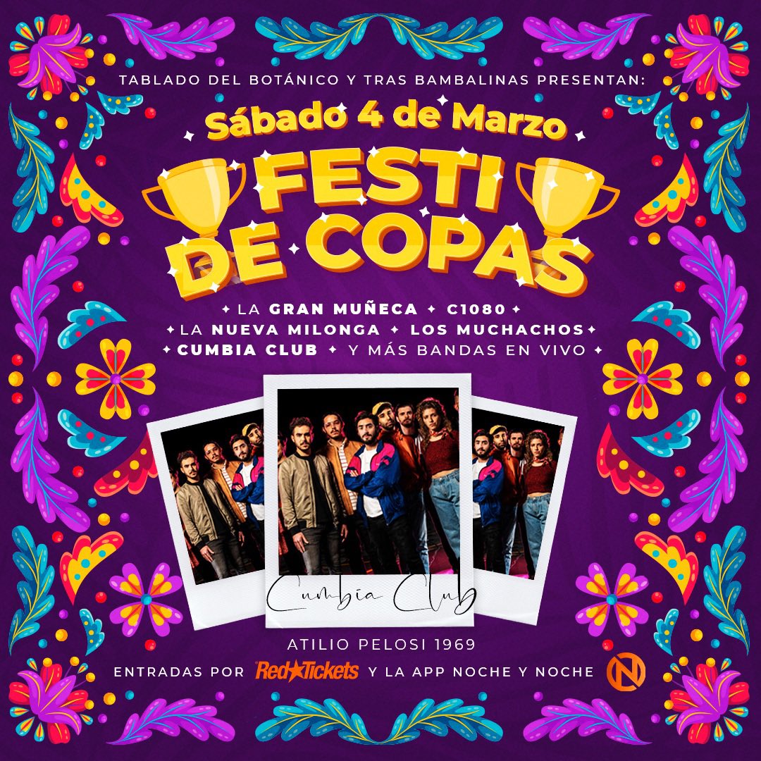 Festi de Copas 🏆

El sábado cerramos la temporada de #Carnaval2023 con tremendo festi 🔥

Luego de las actuaciones de los conjuntos ganadores bailamos hasta el amanecer con @holaCumbiaClub en vivo 😎

🎟 Entradas en <a href="/RedTicketsUY/">RedTickets Uruguay</a> o la app Noche y Noche.