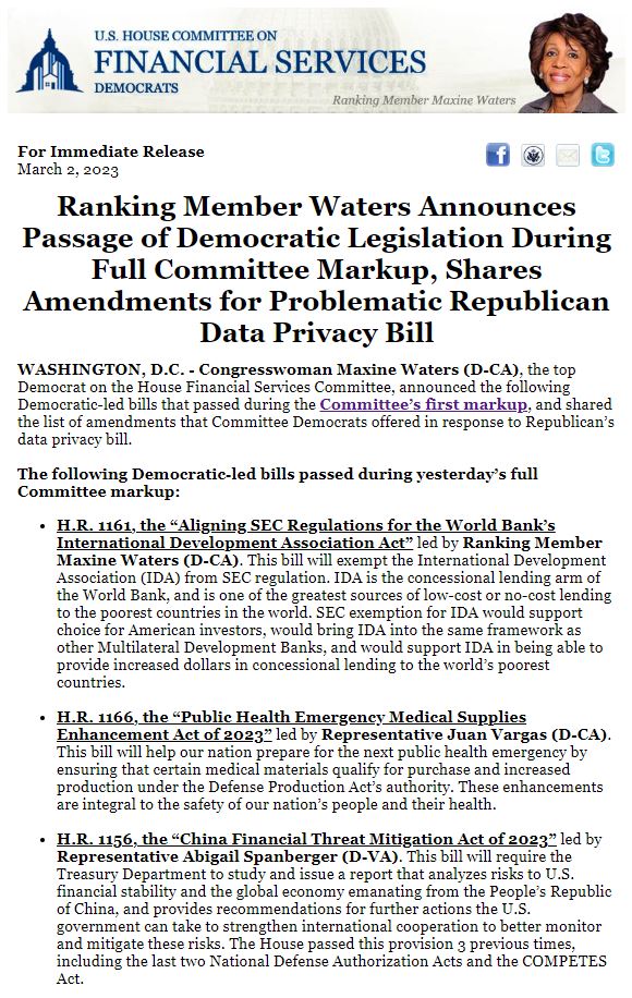 U.S. House Committee on Financial Services on Twitter "Ranking Member