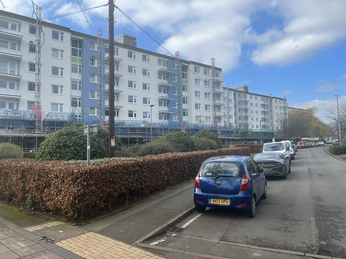 Scaffold and masts coming down at Burrowes Estate, Walsall. 6No blocks for <a href="/WATMOS_CH/">Watmos Community Homes</a> and Surefire MS using <a href="/solixinsulation/">Soltherm EWI systems</a>