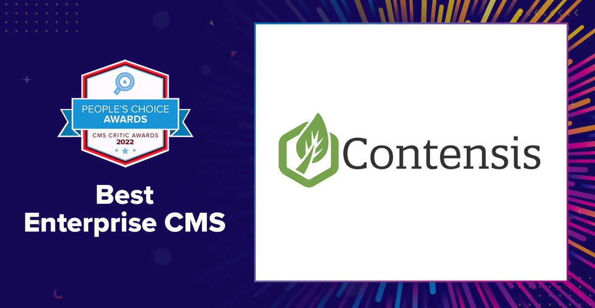 cmscritic's tweet photo. Lights, camera, action! You voted, and @Contensis  stole the show for “Best Enterprise CMS” in the 2022 #CMS Critic People’s Choice Awards! https://t.co/cJ68j5q84Q https://t.co/uR2MoJRvjg
