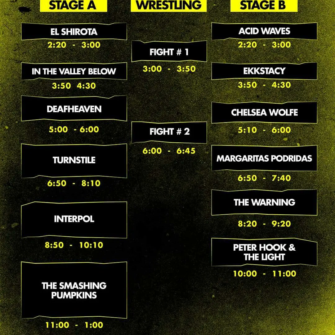 🔥Este sábado debutará The Word is a vampire en el Foro sol de la CDMX🔥

Dónde estarán presentes bandas como:🎶
<a href="/TheWarningBand2/">The Warning</a> 
<a href="/Interpol/">Interpol</a> 
<a href="/SmashingPumpkin/">The Smashing Pumpkins</a> 
<a href="/TURNSTILEHC/">TURNSTILE</a> 
Y muchas más 
Música y lucha libre será lo que presenciaremos en un encuentro entre <a href="/luchalibreaaa/">Lucha Libre AAA Worldwide</a> vs <a href="/nwa/">NWA</a>