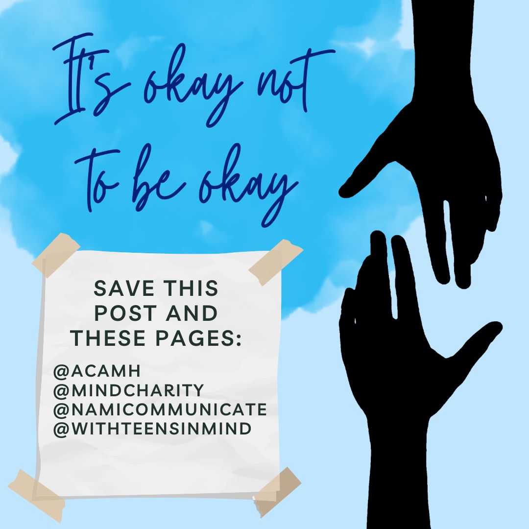 It's okay to not be okay 💙

Save this post and these pages 👇

@acamh
@MindCharity 
@NAMICommunicate
@withteensinmind

#WorldTeenMentalWellnessDay #teenmentalhealth #mentalhealthishealth #mentalillnesssupport