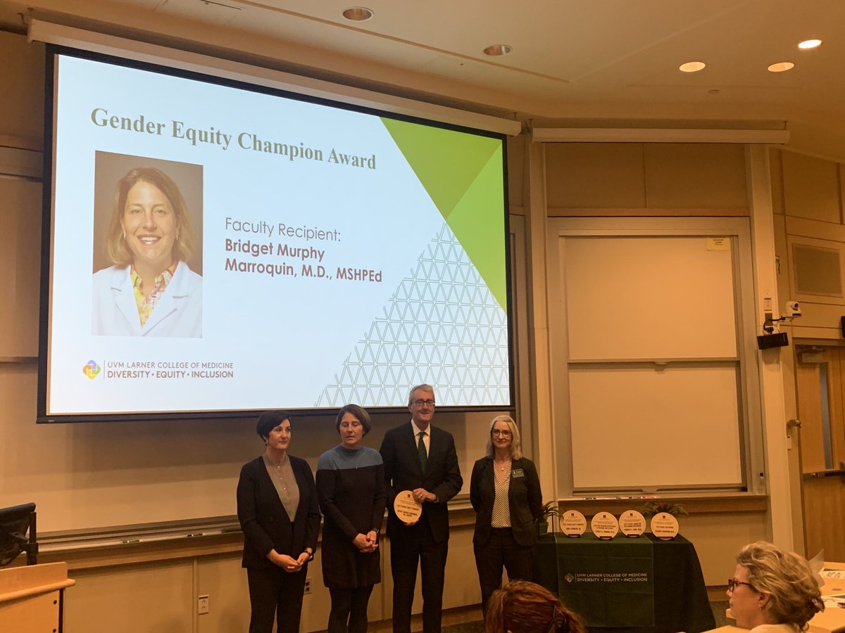 Congratulations to faculty colleagues ⁦<a href="/uvmvermont/">University of Vermont</a>⁩ ⁦<a href="/UVMLarnerMed/">UVM Larner Med</a>⁩ ⁦<a href="/UVMMedCenter/">UVM Medical Center</a>⁩ who were honored today for the work they do in gender equity. Congratulations Drs. Marroquin, Sigmon, Carr and Khadanga!