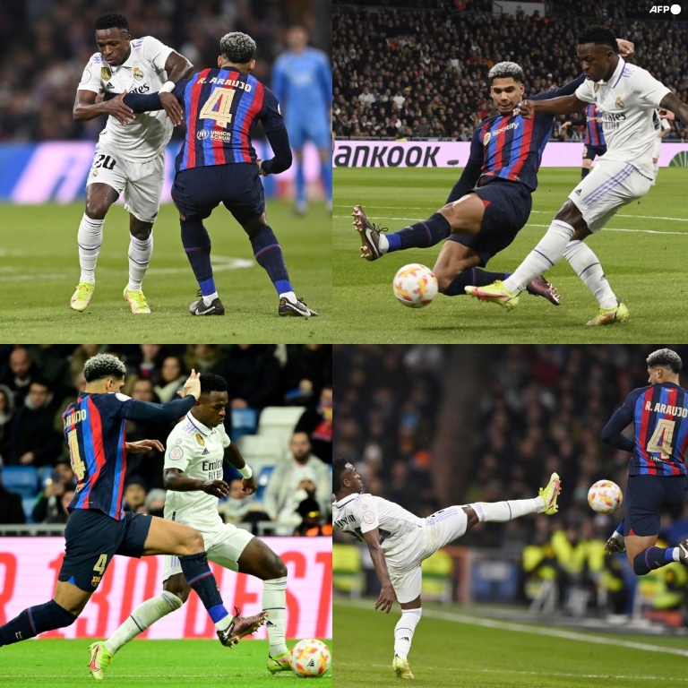 InvictosSomos's tweet photo. ¿Vinicius Júnior es el futbolista más desequilibrante del mundo en la actualidad? Pues otra vez NO PUDO en el duelo directo contra Ronald Araujo. Se lo devoró el 4 del FC Barcelona. La muralla uruguaya volvió a jugar como lateral y volvió a controlar al brasileño. EN EL BOLSILLO. https://t.co/PYNKhOmUNo