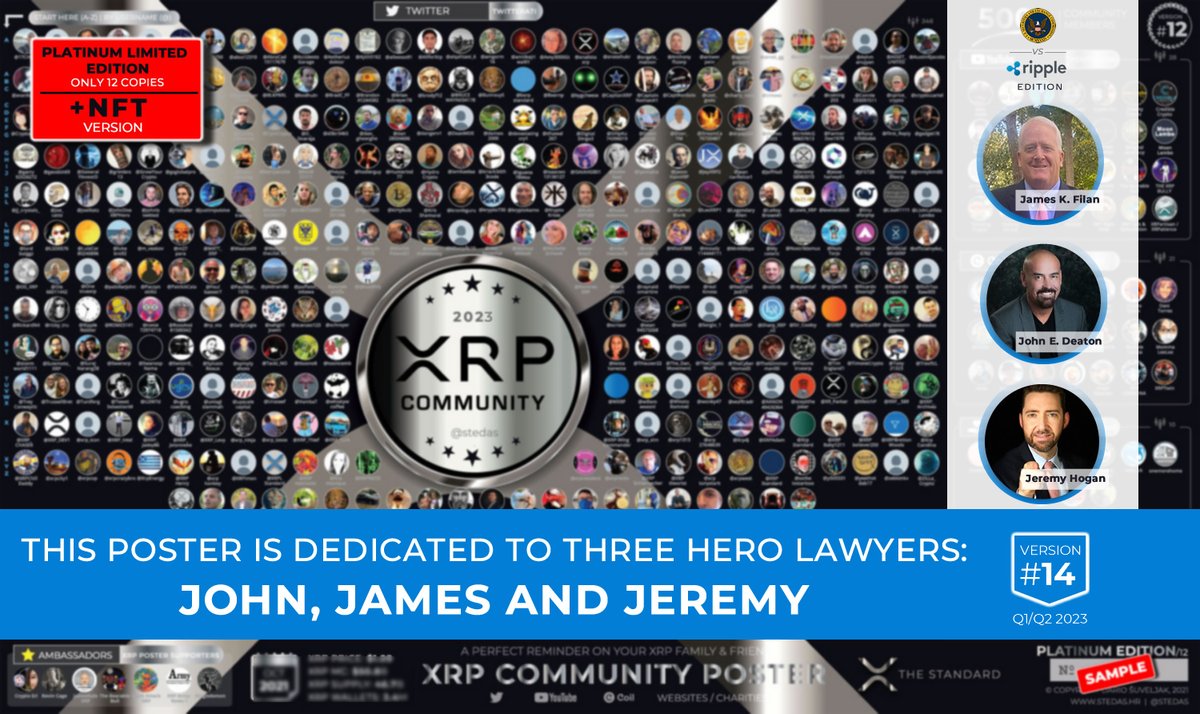 stedas's tweet photo. 🔥It's time for the XRP Community Poster #14 🥳

Sign up below to be included:
👉https://t.co/T49WxkKpRt

🙏 This edition is dedicated to our three hero lawyers  - @JohnEDeaton1 @FilanLaw @attorneyjeremy1  🫶

Share🔄

$XRP #fintech #XRPCommunity https://t.co/h3jVR5w1Mq