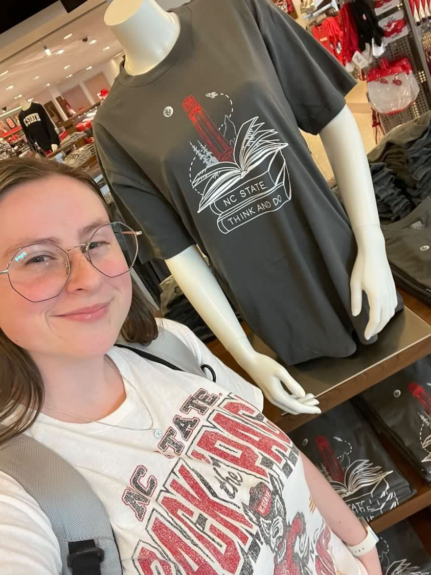 Congratulations to the 2023 Student T-shirt Design Contest winner, Rachel Brookshire! 🎉🎉 

Rachel's design was chosen as one of five from a panel of judges before being voted on by the NC State community last month. 

You can grab yours from @NCStateStores in-store or online.