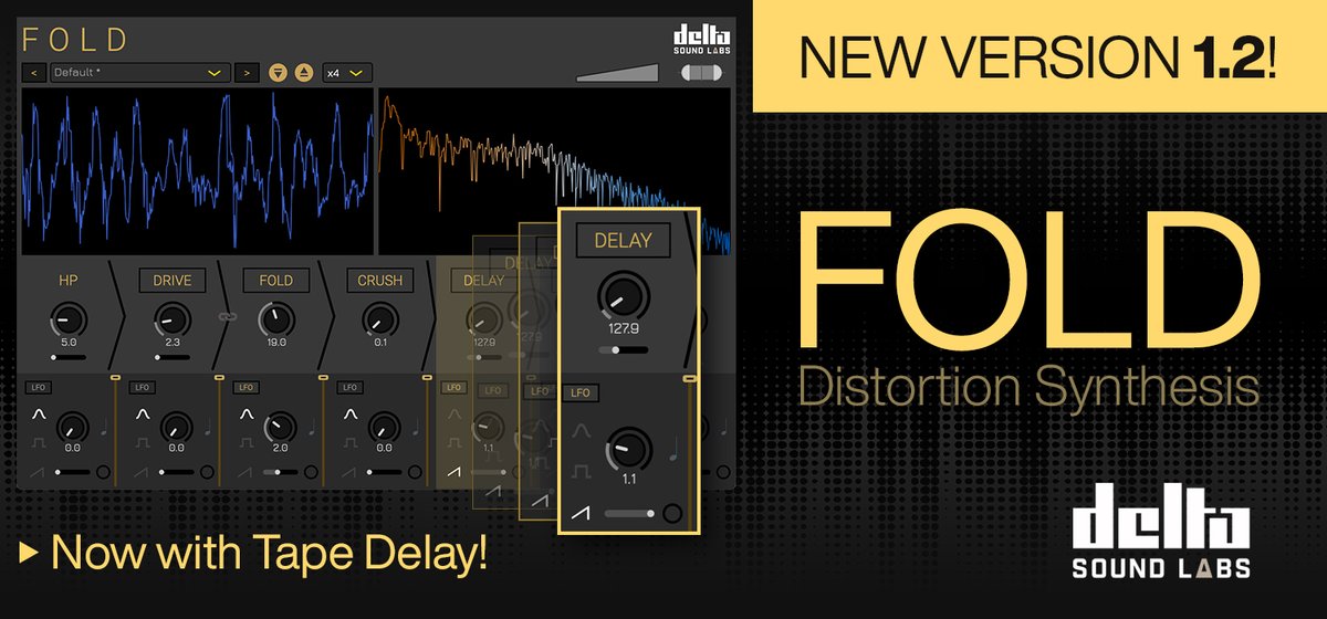NEW free update —  <a href="/deltasoundlabs/">Delta Sound Labs</a> Fold 1.2
• New Tape Delay module with Feedback, Tape Warble, and LFO for delay time.
• Universal build for Intel and silicon-based Macs
• Windows 11 build

Buy now, or try the latest version of Fold for FREE at ilio.com/delta-sound-la…