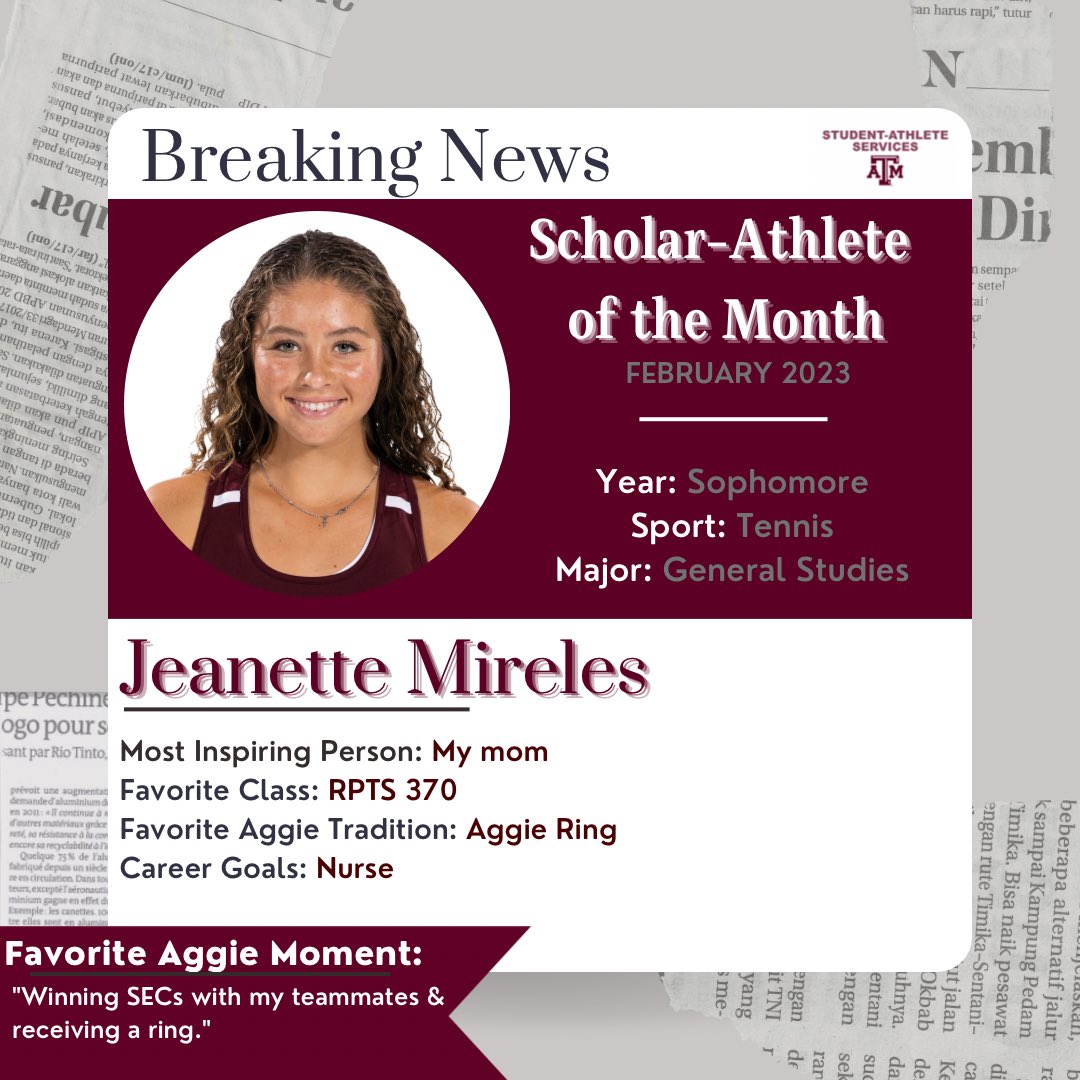 AggieAthletes's tweet image. BREAKING! 📰 This month’s scholar-athletes go to Kam &amp;amp; Jeanette! You both have been voted for your hard work and effort! Big gig ‘em! 👍