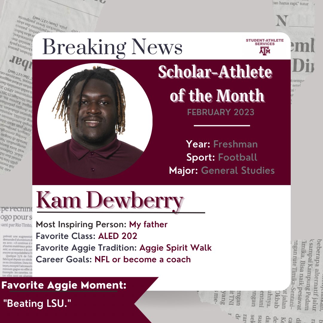 AggieAthletes's tweet image. BREAKING! 📰 This month’s scholar-athletes go to Kam &amp;amp; Jeanette! You both have been voted for your hard work and effort! Big gig ‘em! 👍