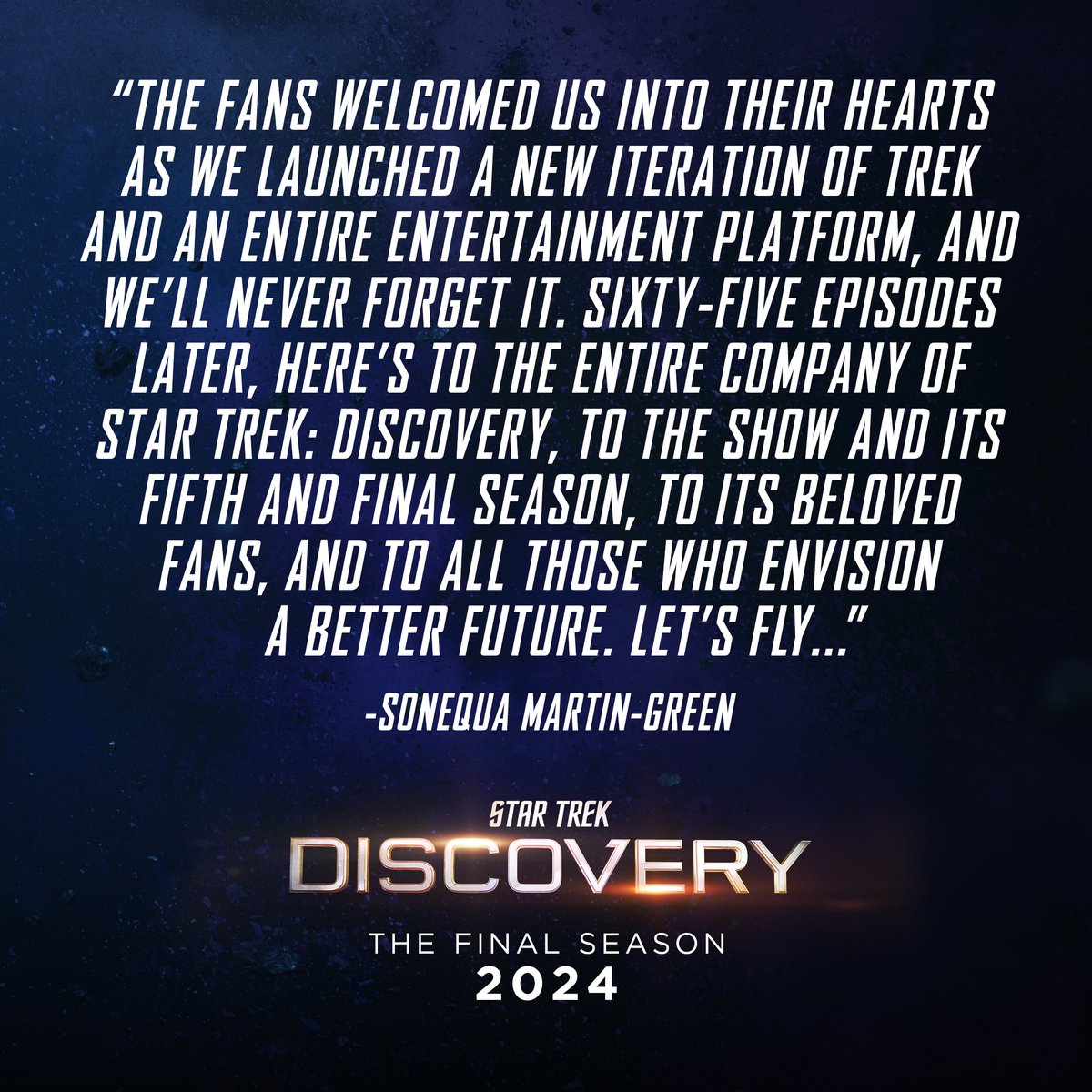 StarTrekOnPPlus's tweet photo. Star Trek: Discovery
The epic final season comes to @ParamountPlus in 2024. https://t.co/g768brFt51