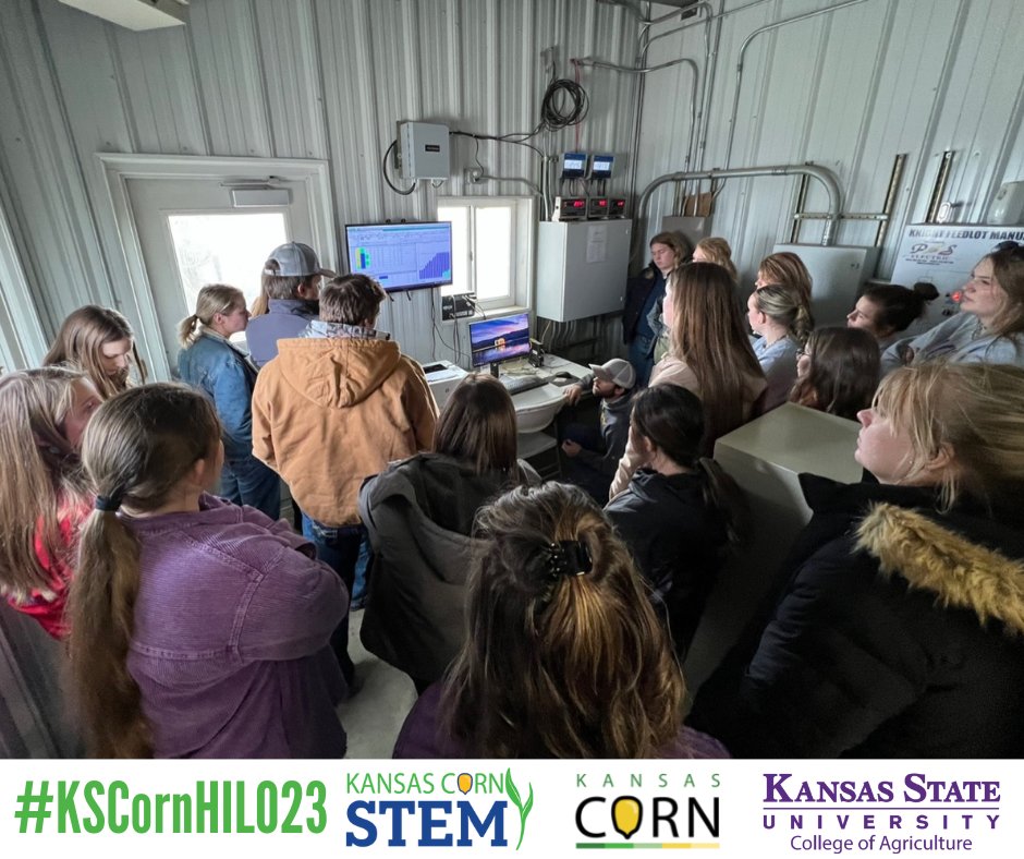 kansascornSTEM's tweet photo. After lunch, the group visited Knight Feedlot and learned about how the beef and corn industries work together to produce high-quality beef for consumers. Thank you to Luke Knight for a great tour of his operation. @KSUAgEd #kscorn #kscornSTEM #aged #ksbeef #eatbeef #cornfed https://t.co/9h54zqtInV