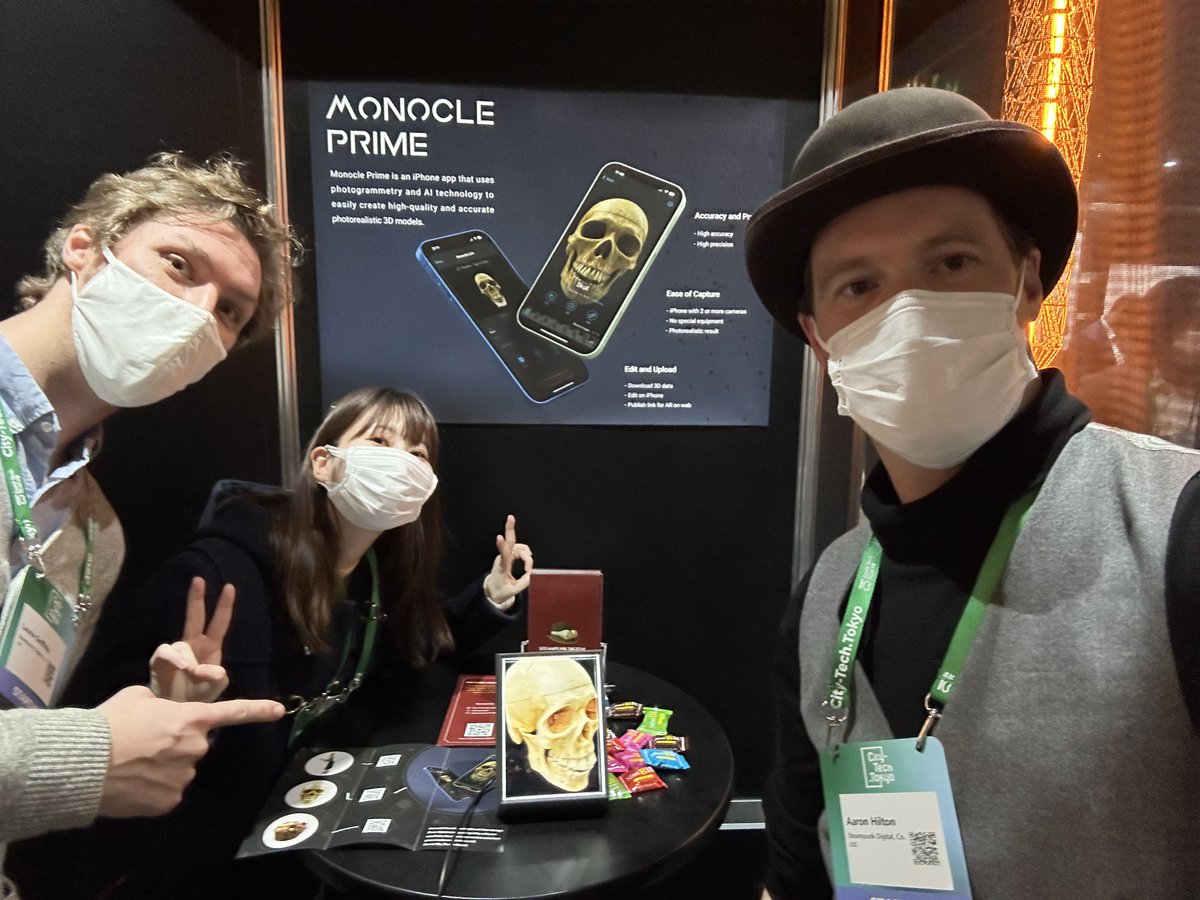 otri's tweet photo. Steampunk Digital  showcased Monocle Prime at @CityTechTokyo 

Do you have an iPhone with 2 or more cameras onboard?  Sign up to get on our TestFlight:
https://t.co/QJBQ5W85GQ

Thanks to @startupfukuoka for supporting us!

#photogrammetry #3dmodeling #AI #future @steampunk_d https://t.co/B8DOQbc0q1