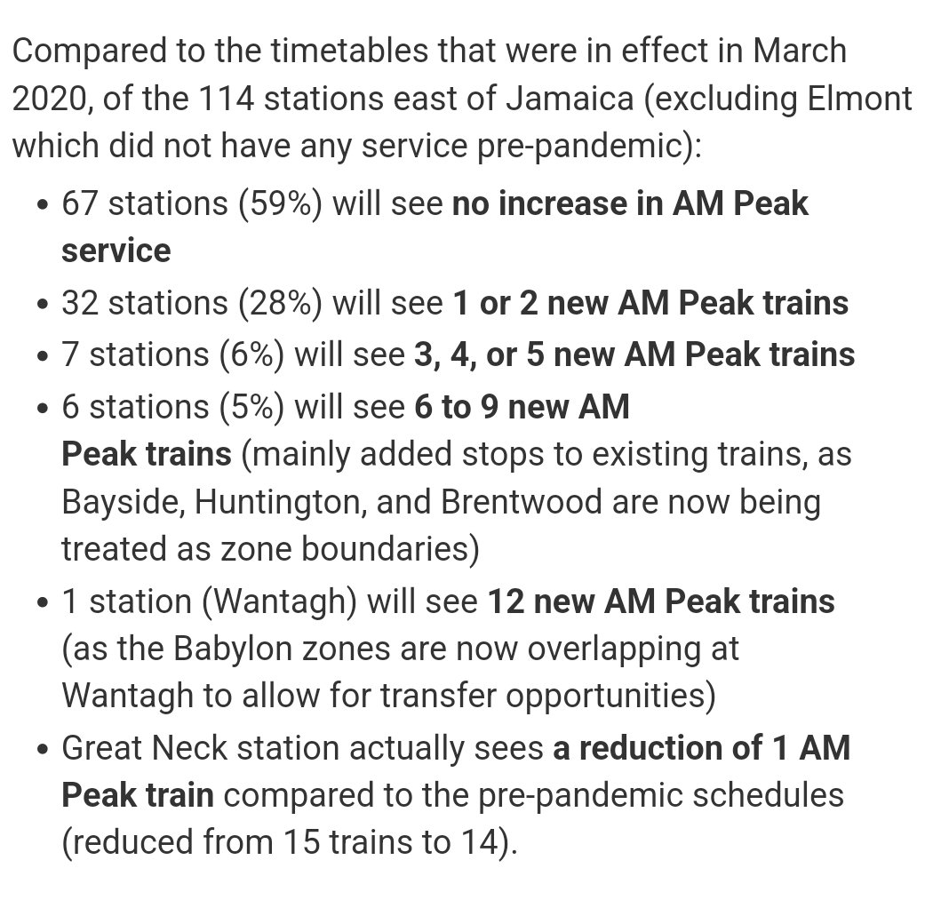 TheLIRRToday's tweet image. The new schedules bring zero or near zero increase in peak service for the wide majority of riders. &amp;gt;60% of stations see either no additional service or a cut in peak service!  Only Jamaica and a very small handful of other stops actually see more trains. thelirrtoday.com/2022/06/east-s…