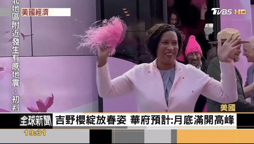 🌸 on the air on Taiwan television 🌸 @MayorBowser at the last stop Cherry Blossom Bus Tour 🌸 peak bloom is March 22 — 25 #ExperienceDC 🌸 washington.org