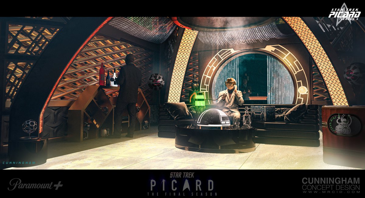 Star Trek Picard: Season 3 - Sneed's Lair. The Ferengi gangster 'had' a soft spot for vintage Star Trek memorabilia. Spot anything familiar ? 
Preorder the book here: tinyurl.com/2p82m5sx
#StarTrek #StartrekPicard #conceptart  #SciFi